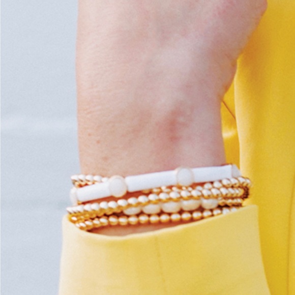 NWT MARSHMALLOW HAND PAINTED WHITE ENAMEL STRETCHY BRACELET WITH NUDE CRYSTAL - Picture 10 of 14